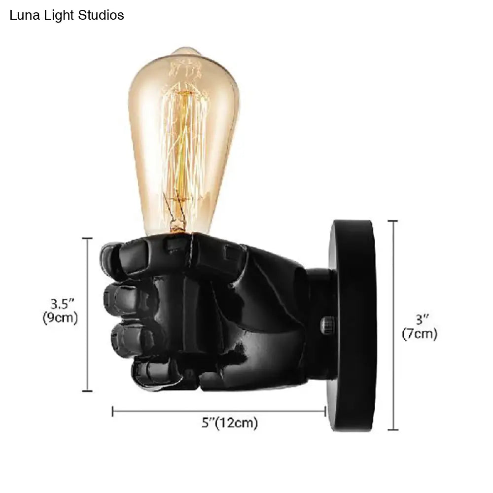 Vintage Wood Bare Bulb Sconce Light With Hand-Shaped Base - Black/White Restaurant Wall Lamp