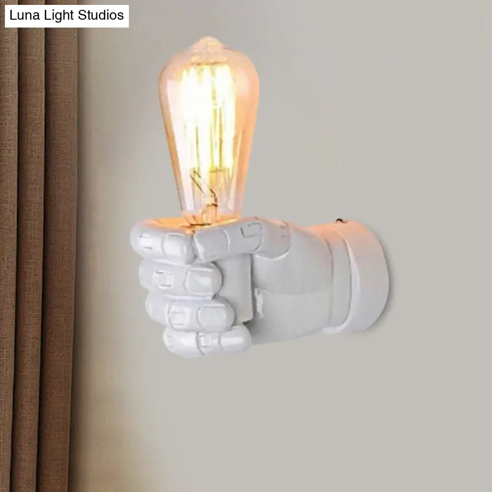 Vintage Wood Bare Bulb Sconce Light With Hand-Shaped Base - Black/White Restaurant Wall Lamp