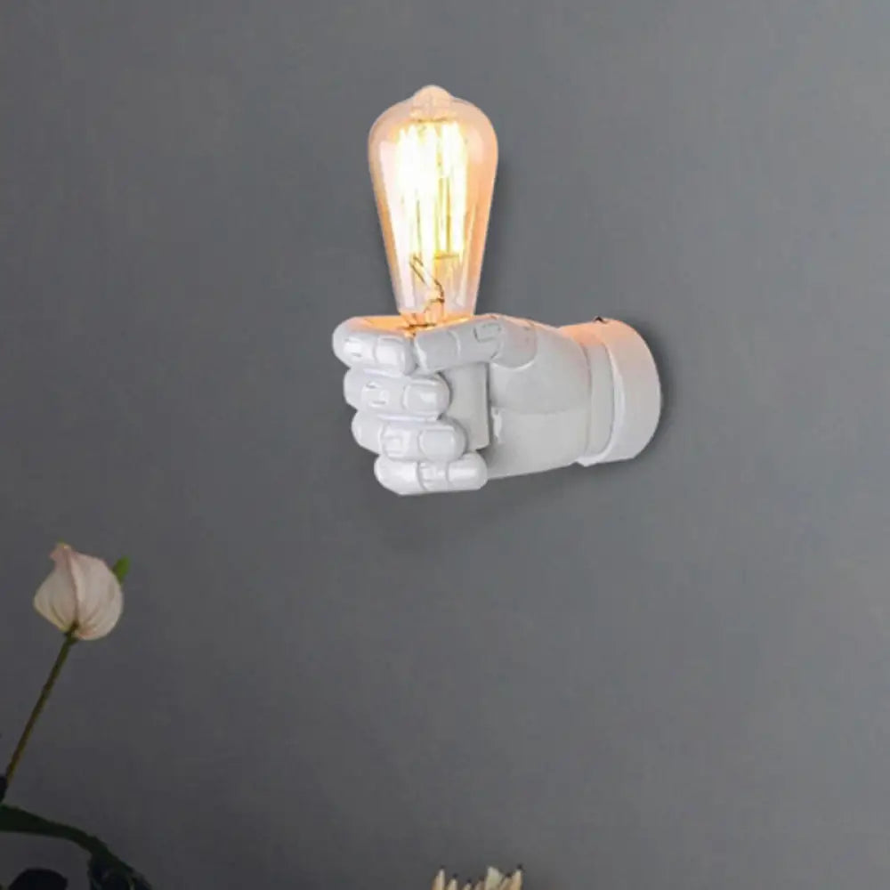 Vintage Wood Bare Bulb Sconce Light With Hand-Shaped Base - Black/White Restaurant Wall Lamp White /