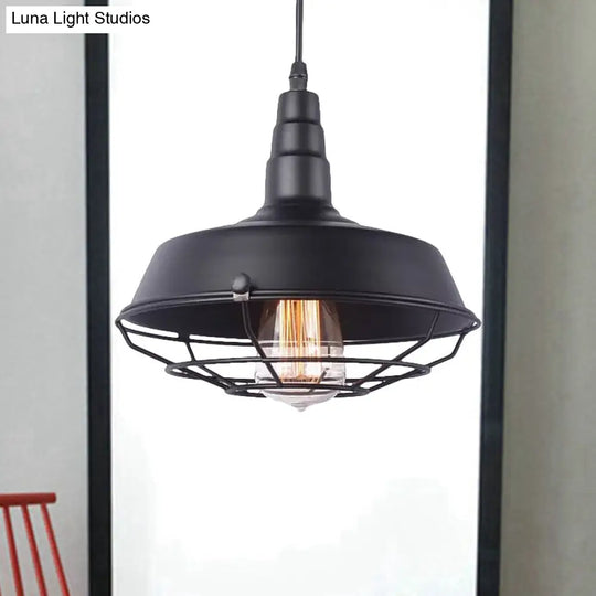 Vintage Wrought Iron Pendant Lighting With Barn Shade