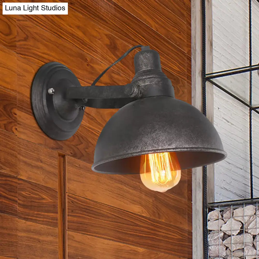 Vintage Wrought Iron Wall Sconce With Dome Bulb - Black/Rust Hallway Light