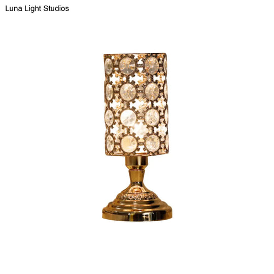 Viola - Modernism 1 Bulb Table Light With Crystal-Encrusted Shade Gold Tapered/Cylinder Reading Lamp