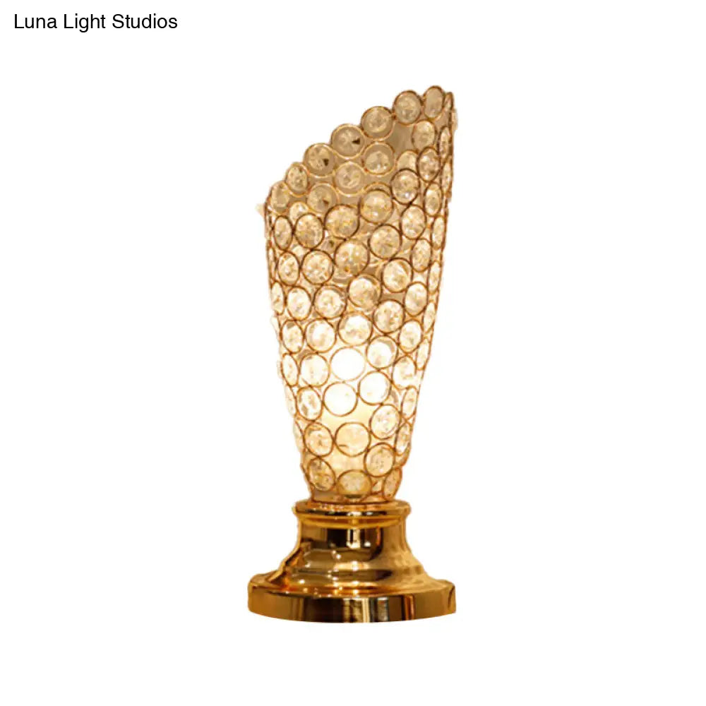 Modernism Crystal-Encrusted 1-Bulb Gold Table Light With Tapered/Cylinder Shade Reading Lamp