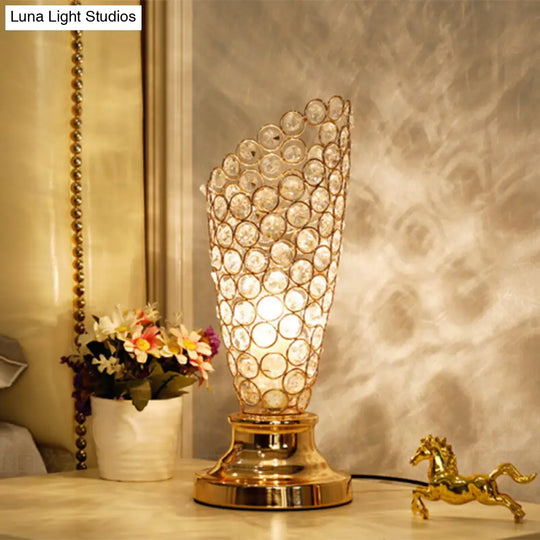 Modernism Crystal-Encrusted 1-Bulb Gold Table Light With Tapered/Cylinder Shade Reading Lamp / A