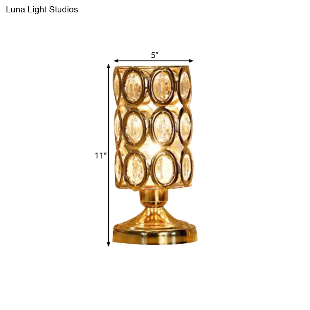 Viola - Modernism 1 Bulb Table Light With Crystal-Encrusted Shade Gold Tapered/Cylinder Reading Lamp