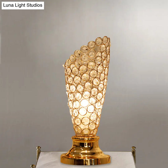 Modernism Crystal-Encrusted 1-Bulb Gold Table Light With Tapered/Cylinder Shade Reading Lamp