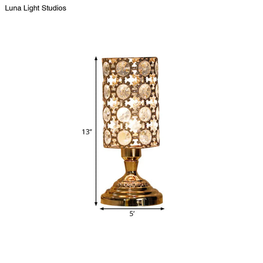 Viola - Modernism 1 Bulb Table Light With Crystal-Encrusted Shade Gold Tapered/Cylinder Reading Lamp