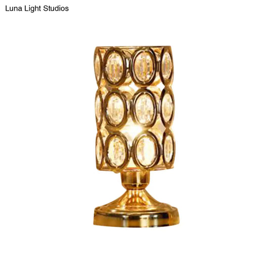 Viola - Modernism 1 Bulb Table Light With Crystal-Encrusted Shade Gold Tapered/Cylinder Reading Lamp