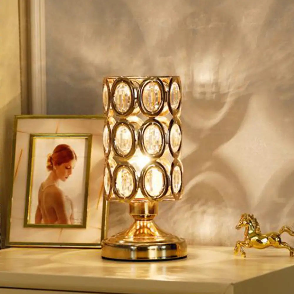 Viola - Modernism 1 Bulb Table Light With Crystal-Encrusted Shade Gold Tapered/Cylinder Reading