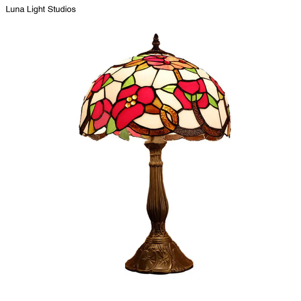 Virginie - 1-Head Nightstand Light: Baroque Bowl Shade Stained Art Glass Blossom