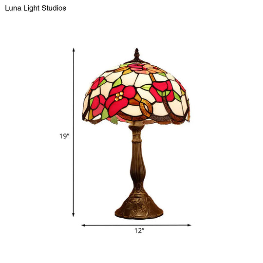 Virginie - 1-Head Nightstand Light: Baroque Bowl Shade Stained Art Glass Blossom