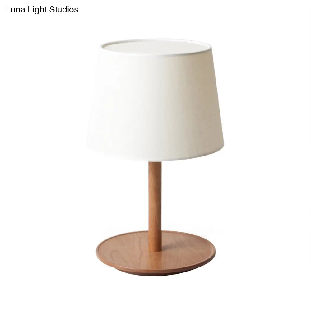 Minimalist Tapered Shade Nightstand Light In Wood - 1-Light Table Lighting For Bedroom