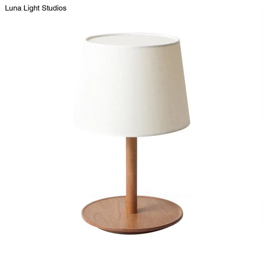 Minimalist Tapered Shade Nightstand Light In Wood - 1-Light Table Lighting For Bedroom