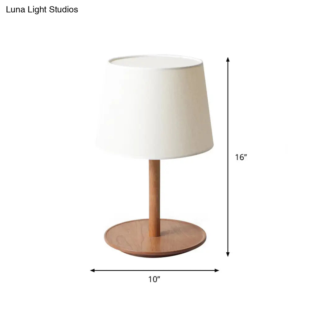 Minimalist Tapered Shade Nightstand Light In Wood - 1-Light Table Lighting For Bedroom