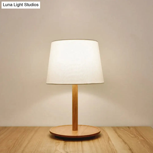 Minimalist Tapered Shade Nightstand Light In Wood - 1-Light Table Lighting For Bedroom