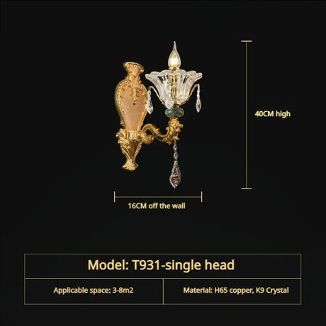 Vivienne French Copper Crystal Candle Chandelier Duplex Stair Pendant Light 1Head D16CM H40CM / White Light chandelier