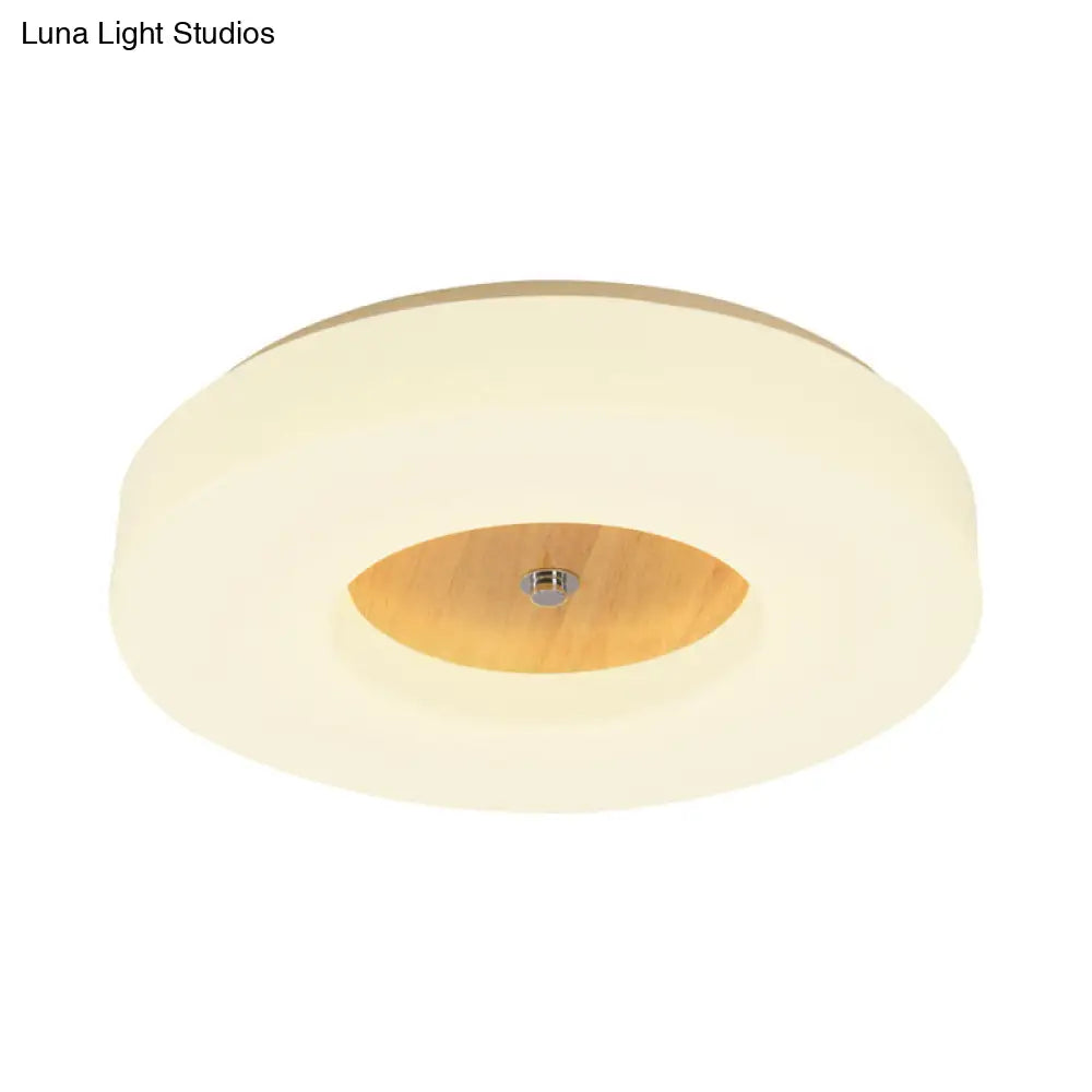 W Led Bedroom Ceiling Lamp With Hollow Drum Acrylic Shade - Modern White Flush Mount In