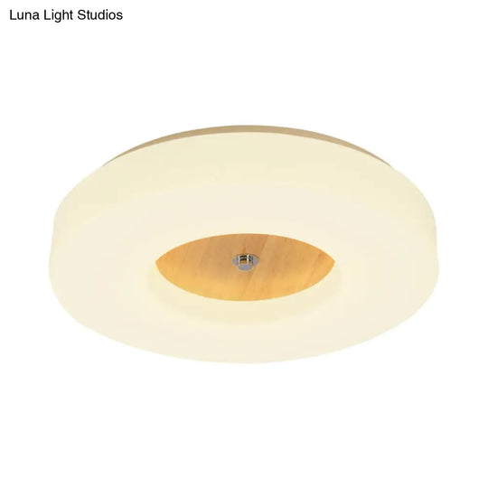 W Led Bedroom Ceiling Lamp With Hollow Drum Acrylic Shade - Modern White Flush Mount In