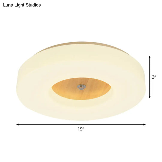 W Led Bedroom Ceiling Lamp With Hollow Drum Acrylic Shade - Modern White Flush Mount In