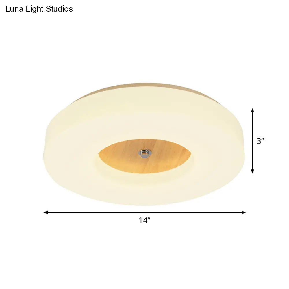 W Led Bedroom Ceiling Lamp With Hollow Drum Acrylic Shade - Modern White Flush Mount In
