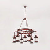 Bronze Iron Pendant Light With Clear Glass Shade - Industrial Wagon Wheel Chandelier