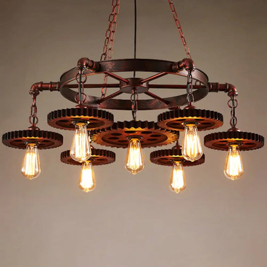 Wagon Wheel Chandelier With Clear Glass Shade In Bronze - Industrial Pendant Lighting 7 / A