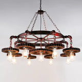Wagon Wheel Chandelier With Clear Glass Shade In Bronze - Industrial Pendant Lighting 9 / A