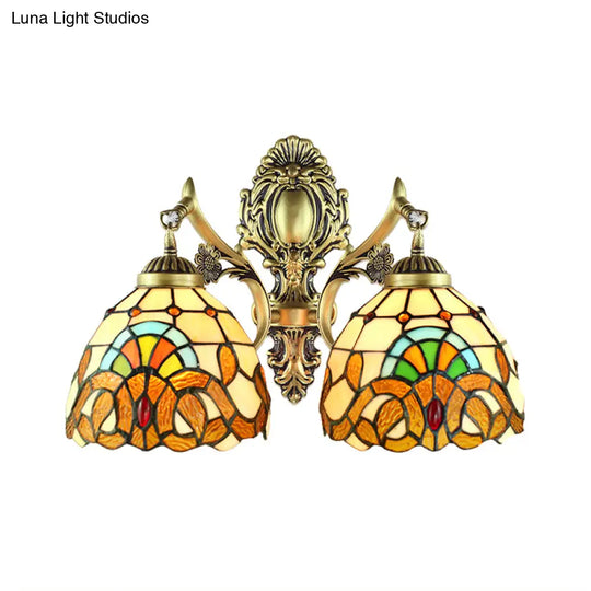 Wall Mounted Baroque Mermaid Stained Glass Sconce Light Set - Antique Bronze