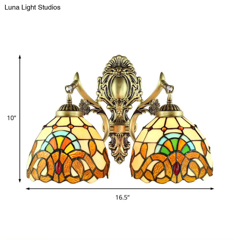 Wall Mounted Baroque Mermaid Stained Glass Sconce Light Set - Antique Bronze