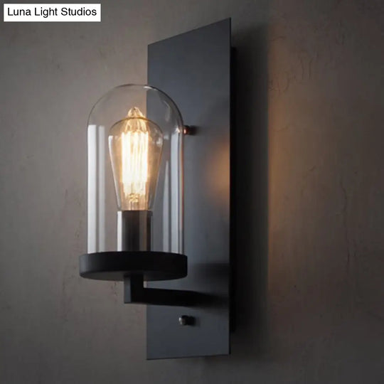 Wall-Mounted Industrial Metal Bar Lamp With Glass Shade For Living Room/Bedroom