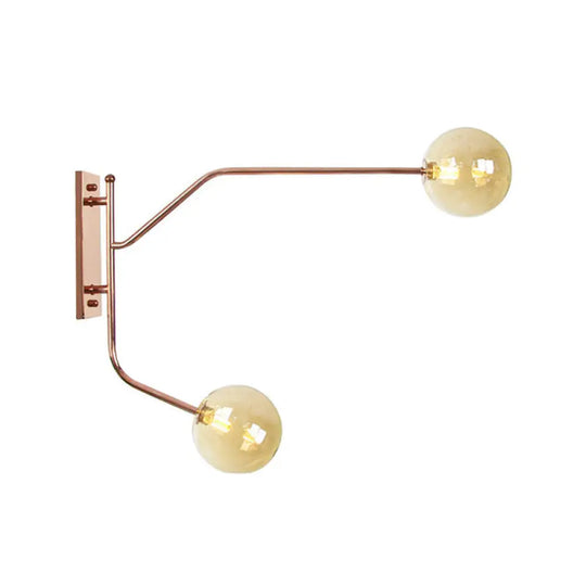 Wall Mounted Iron Rose Gold Reading Light With Branching Design Industrial Fixture - Gem/Ball Glass