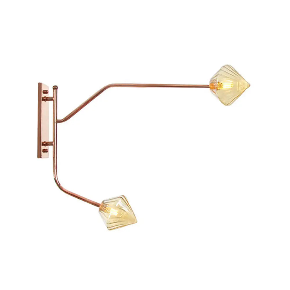 Wall Mounted Iron Rose Gold Reading Light With Branching Design Industrial Fixture - Gem/Ball Glass