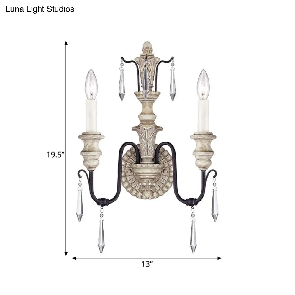 Wall Mounted Metal Candle Sconce Light - Countryside Vanity Lamp With 2 White/Gold Lights