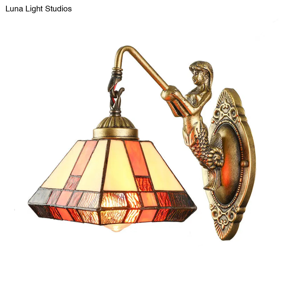 Wall Mounted Tiffany Diamond Orange Stained Glass Sconce Light Fixture