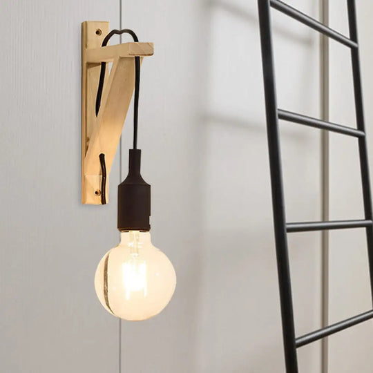 Wall-Mounted Warehouse Lamp With Exposed Bulb & Silica Gel Sconce Wood / B