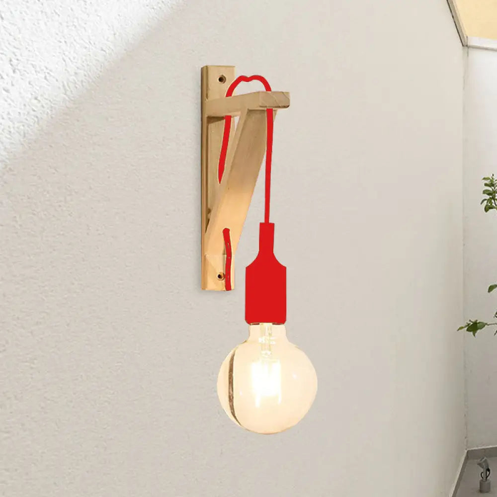 Wall-Mounted Warehouse Lamp With Exposed Bulb & Silica Gel Sconce Wood / C