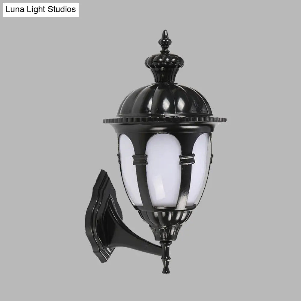 Wall Sconce Lamp: Countryside Courtyard Style With Urn White Plastic Shade In Black