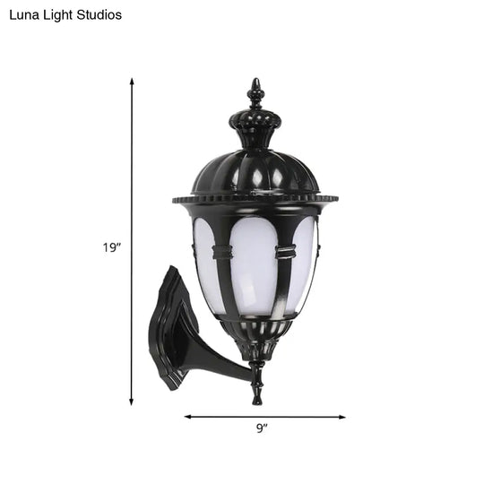 Wall Sconce Lamp: Countryside Courtyard Style With Urn White Plastic Shade In Black