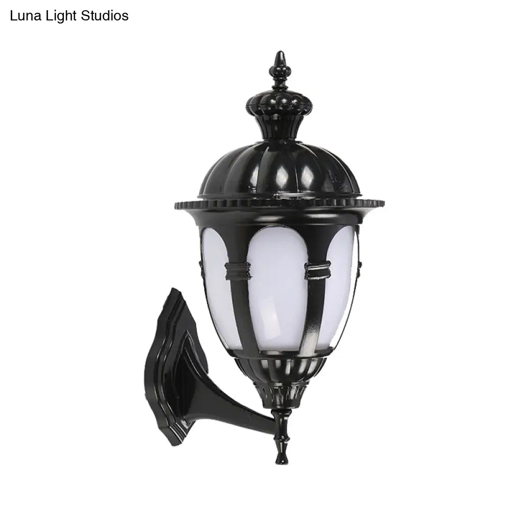 Wall Sconce Lamp: Countryside Courtyard Style With Urn White Plastic Shade In Black