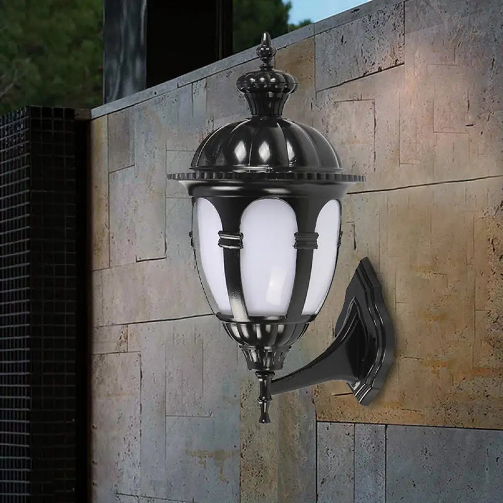 Wall Sconce Lamp: Countryside Courtyard Style With Urn White Plastic Shade In Black