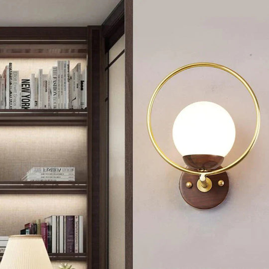 Walnut Creative Bedroom Study Walkway Wall Lights Simple Wood Copper Wall Lights