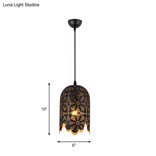 Modern Metallic Black Pendant Light For Restaurants: 1-Head Cylinder/Oval Design With Warehouse