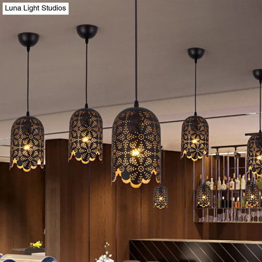 Modern Metallic Black Pendant Light For Restaurants: 1-Head Cylinder/Oval Design With Warehouse