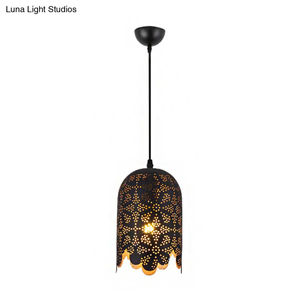 Modern Metallic Black Pendant Light For Restaurants: 1-Head Cylinder/Oval Design With Warehouse