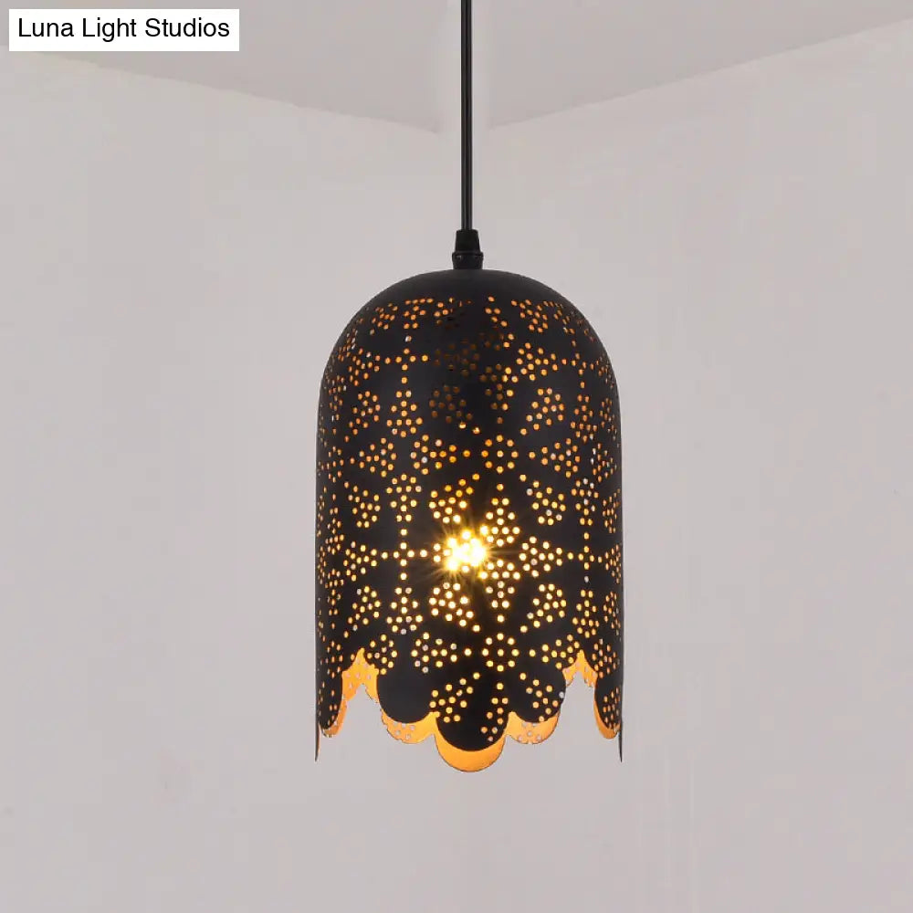 Warehouse Patterned Pendant Lamp Kit - Metallic Black Ceiling Light For Restaurant