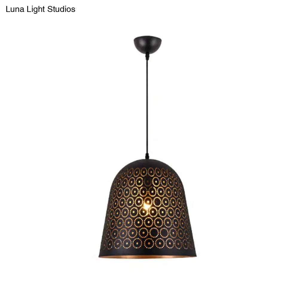 Warehouse Patterned Pendant Lamp Kit - Metallic Black Ceiling Light For Restaurant