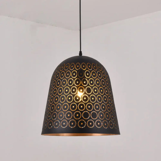 Warehouse Patterned Pendant Lamp Kit - Metallic Black Ceiling Light For Restaurant / Cylinder