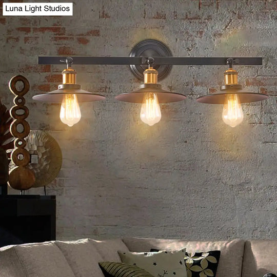 Warehouse Style Iron Wall Lamp With Flared Shade In Black - 3 Lights Perfect For Coffee Shops