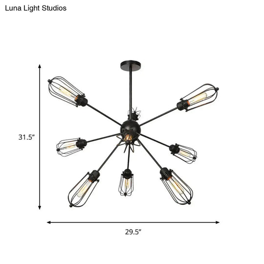 Industrial Metal Bulb Cage Chandelier - Warehouse Style 9/12/15 Heads Black Hanging Lamp For Living