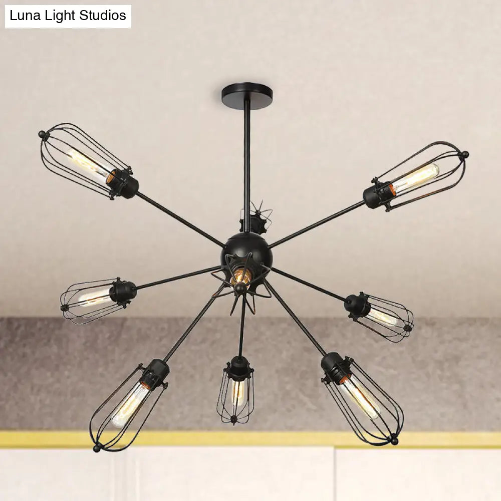 Industrial Metal Bulb Cage Chandelier - Warehouse Style 9/12/15 Heads Black Hanging Lamp For Living